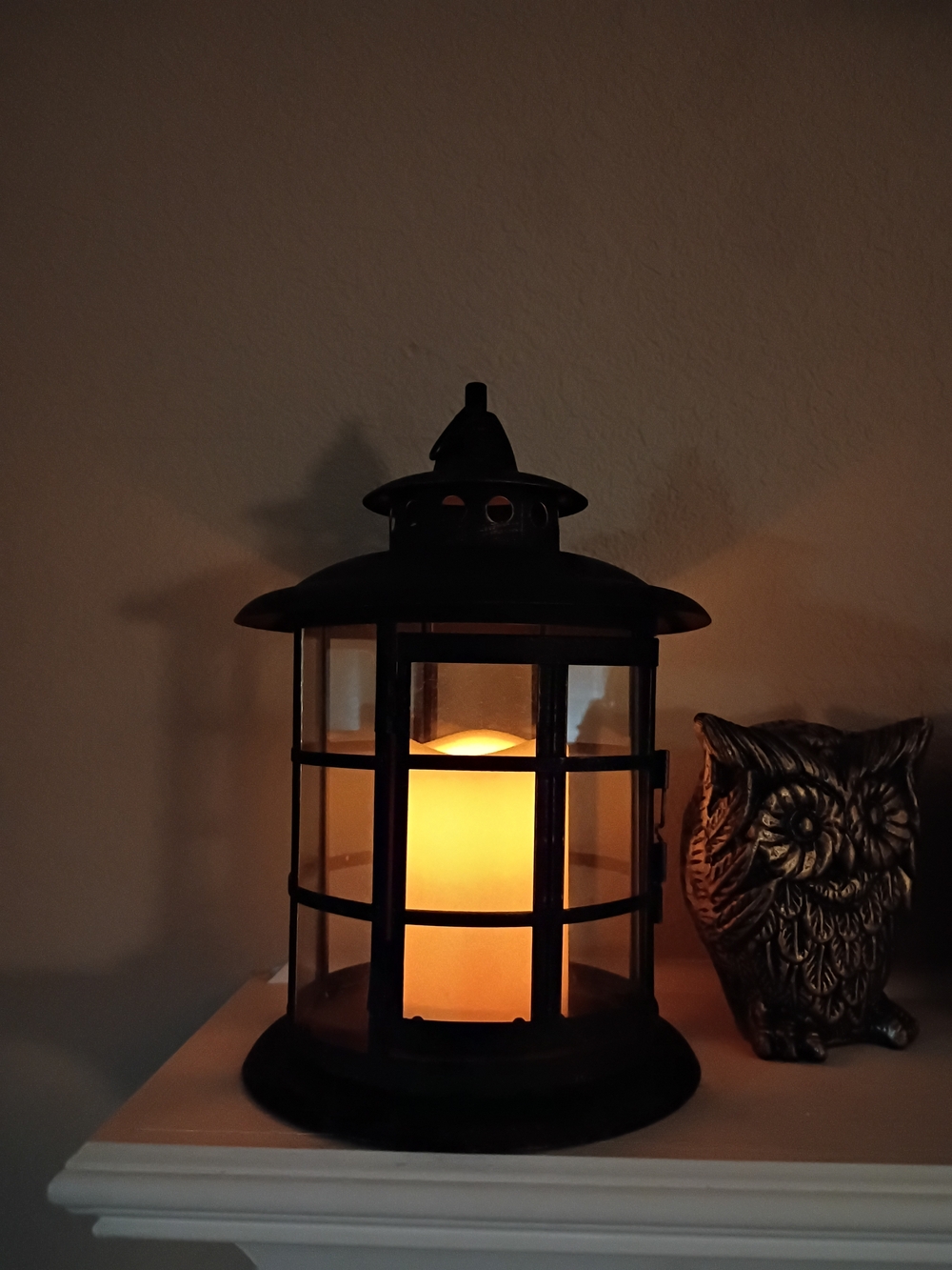 Black Lantern Battery Operated Candle with Warm Amber Glow